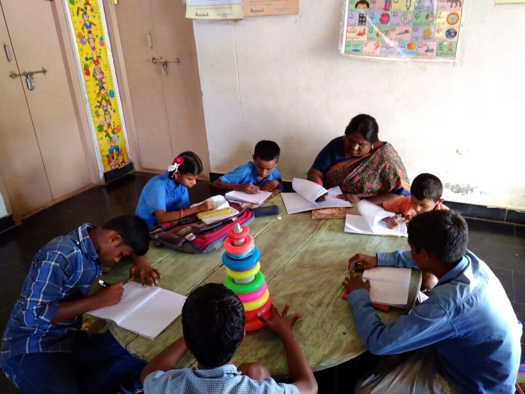 Children taking part in a Bhavitha classroom activity